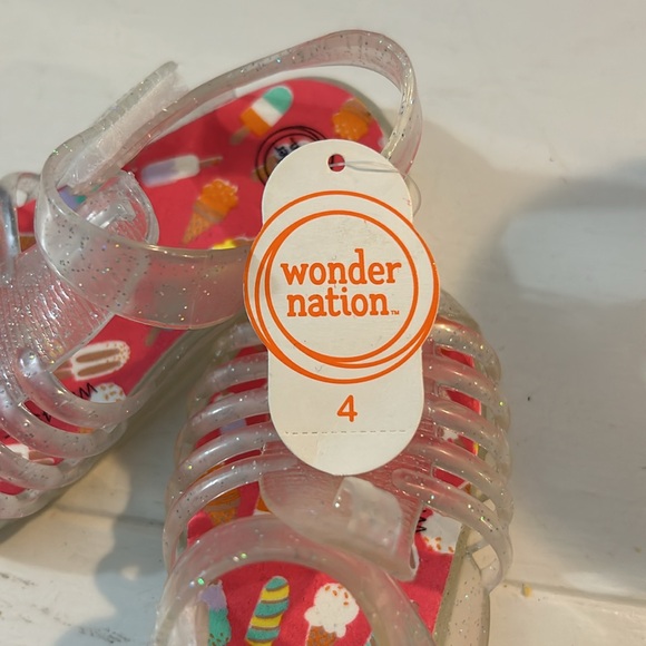 Infants Jelly Sandals Sz 4, Clear sparkles, ice cream soft soles Velcro - Picture 4 of 7